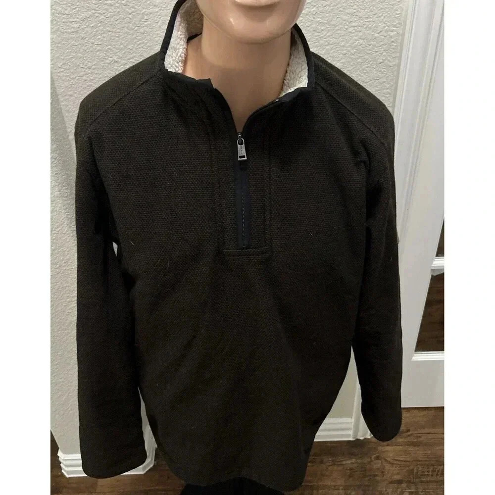 Orvis Classic Brighton Men's Sherpa Lined 1/4 Zip Pullover, Brown Size Large